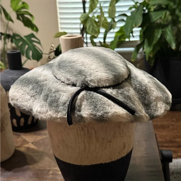 Vintage Faux Fur flat Brim Hat in Gray and Black 1940’s Vintage 1940s Smoky Blue Fake Fur Felt Hat, Duchess Made in  main image 2
